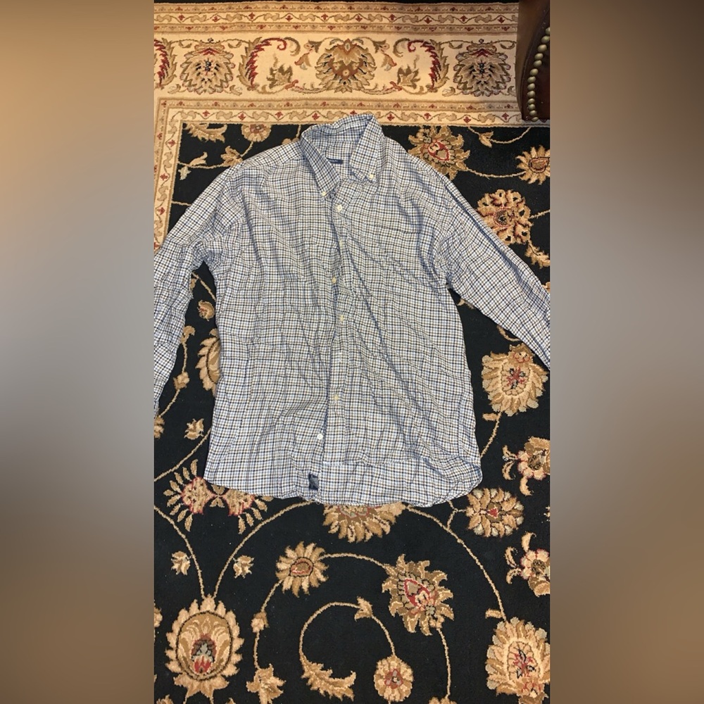 Burberry London Shirt Mens Large Black Blue Striped Long Sleeve Button Up
